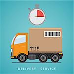 Concept of the shipping service. Delivery truck transporting a big cardboard box. Also available as a Vector in Adobe illustrator EPS 10 format.