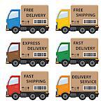 Set of delivery cars with various writings. Also available as a Vector in Adobe illustrator EPS 10 format.