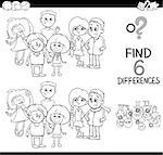 Black and WhiteCartoon Illustration of Spot the Differences Educational Game for Children with Elementary Age Kid Characters Group Coloring Page