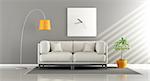 Modern living room with white sofa and big clock on wall - 3d rendering