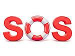 SOS sign, with lifebuoys. 3D render illustration isolated on white background