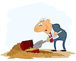 Vector illustration of a businessman digging a treasure