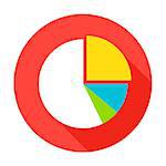 Pie Chart Icon. Vector Illustration Flat Style Circle Item with Long Shadow. Data Analysis.