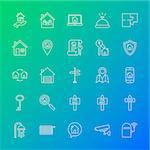 House Line Icons. Vector Illustration of Outline Real Estate Symbols over Blurred Background.