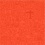 House Line Tile Pattern. Vector Illustration of Outline Seamless Background. Real Estate Items.