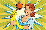 Cleaner with a plunger. Comic cartoon style pop art retro color picture illustration