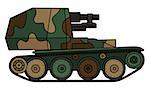 Hand drawing of a vintage color camouflaged self propelled gun