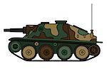 Hand drawing of a vintage color camouflaged tank destroyer