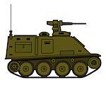 Hand drawing of an olive tracked military vehicle