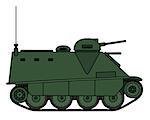 Hand drawing of an old green armored tracked vehicle