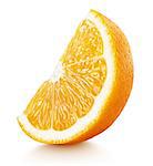 Standing ripe slice of orange citrus fruit isolated on white background with clipping path