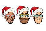 Head Santa Claus multi-ethnic group. New year and Christmas. Comic cartoon style pop art retro vector illustration