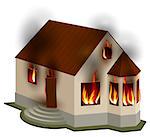 Property Insurance. Private house is on fire. Isolated on white vector 3d illustration