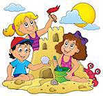 Children building sand castle theme 1 - eps10 vector illustration.