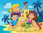 Children building sand castle theme 2 - eps10 vector illustration.