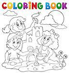 Coloring book children and sand castle - eps10 vector illustration.