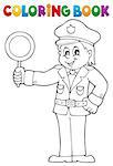 Coloring book policeman holds stop sign - eps10 vector illustration.