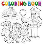 Coloring book pupils and policeman - eps10 vector illustration.