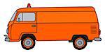 Hand drawing of a retro orange service minivan