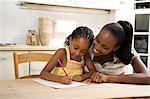 Young African mother helping her daughter with her homework