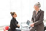 Mature businesswoman and female colleague having discussion over office desk