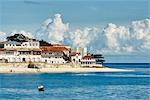 Waterfront building on beach, Zanzibar City, Zanzibar Urban, Tanzania, Africa