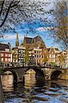 Stone bridge over the Leidsegracht Canal in the city center of Amsterdam, Holland