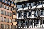 Architectural detail of the half-timber buildings on Rue Merciere in Strasbourg, France