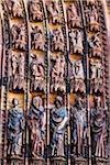 Detail of the high-relief sculptures used to decorate the exterior of the Strasbourg Cathedral (Cathedral Notre Dame of Strasbourg) in Strasbourg, France