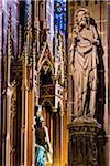 Statues and gothic architectural details of the interior of the Strasbourg Cathedral (Cathedral Notre Dame of Strasbourg) in Strasbourg, France