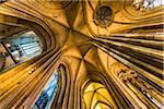 Structural framework of columns and vaulted ceilings inside the Cologne Cathedral in Cologne (Koln), Germany