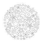 Graphic Round Mandala with stars . Zentangle inspired style. Coloring book page for adults and older children. Art vector illustration