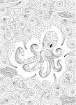 Coloring page with ornate octopus isolated on white background. Vertical composition. Coloring book for adult and older children. Vector illustration.