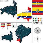 Vector map of province of Loja with flags and location on Ecuadorian map