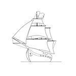 Contour image of ship isolated on white background. Horizontal composition. Coloring book, antistress page for adult and older children. Editable vector illustration.