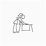 Stick figure housewife woman ironing vector