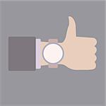Empty 'time to' sing. Thumb Up. Hand with clock. Flat vector illustration, Time for somethink good.