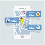 Location check-in on map - mobile gps navigation