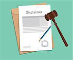 disclaimer agreement stamped with folder document, blue pencil and judge hammer vector