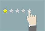 minimalistic illustration of hands of a businessman giving a one Star rating, eps10 vector