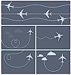 Plane flight - dotted trace of the airplane, heart-shaped and loop
