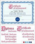 Blue certificate. Template. Horizontal Additional design elements