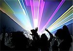 Dancing Crowd and Disco Light Show - Dance Party Background Illustration, Vector
