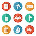 Travel icons flat colored vector set. EPS 10