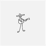 Stick figure man guitarist vector in sombrero