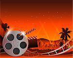 Vector illustration of a film stripe reel on abstract movie background
