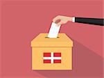 denmark vote election concept illustration with people voter hand gives votes insert to boxes election with long shadow flat style vector