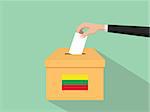 lithuania vote election concept illustration with people voter hand gives votes insert to boxes election with long shadow flat style vector