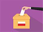 poland vote election concept illustration with people voter hand gives votes insert to boxes election with long shadow flat style vector