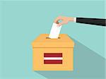 latvia vote election concept illustration with people voter hand gives votes insert to boxes election with long shadow flat style vector